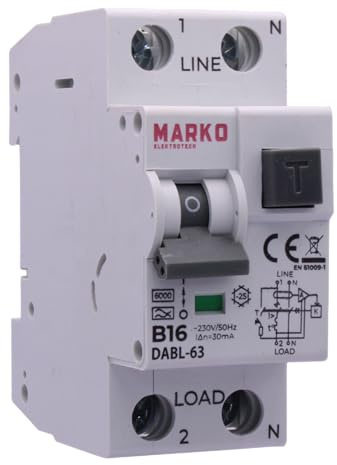 FI/LS-Schalter RCBO B16 30mA Typ A 1P+N,2 polig, 6kA, Kombination RCBO FI-Schalter + LS-Schalter, Fehlerstromschutzschalter + Leitungsschutzschalter