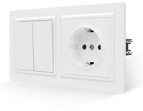 JIMEIDA Steckdose mit Lichtschalter Weiß 2 Fach 1 Weg Glattes Hautgefühl mit Steckklemme 16Amp 155 * 84mm,250V(Kann nicht vertikal installiert werden)