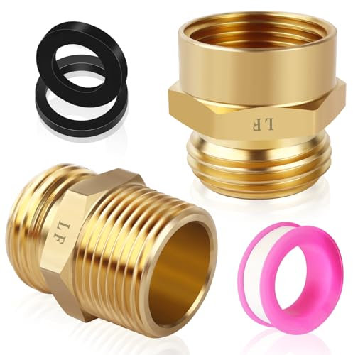 2Pcs Garden Hose Convert Adapters, 3/4” NPT to 3/4” GHT Garden Hose Adapter Connector, Brass Garden Hose Fitting, Garden Hose Thread to 3/4 NPT Hose Connector