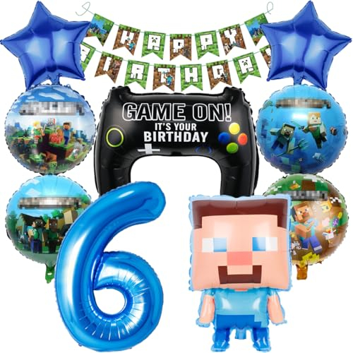Pixel Luftballon Geburtstagsdeko 6 Jahre, 10 Stück Miner Gamer Kindergeburtstag Jungen 6, 6. Geburtstag Jungen Folienballon Spiel Gamer Luftballon Deko Geburtstag Party Deko Luftballon