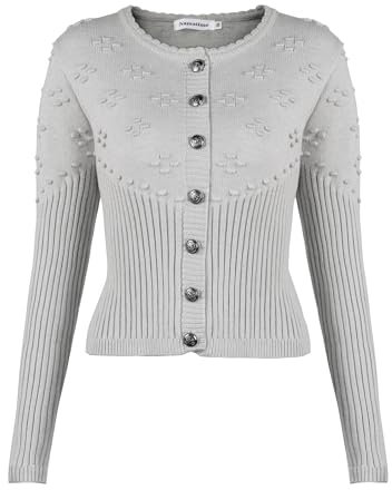 Namatime Damen Trachtenjacke Bolero Dirndl Jacke Kurze Trachten Strickjacke mit Knopfleiste Oktoberfest Outfit Grau 36