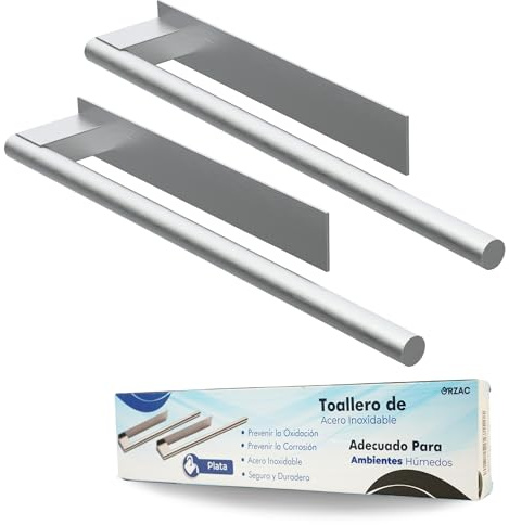 ORZAC 2 Toalleros Adhesivos Plateados Barra Rectangular 39 cm Acero INOX