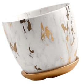 TINEASUR Pot Céramique Marbré pour Plantes D'intérieur Et Cactus Jardinière Élégante Et Robuste pour Décoration Maison Et Bureau