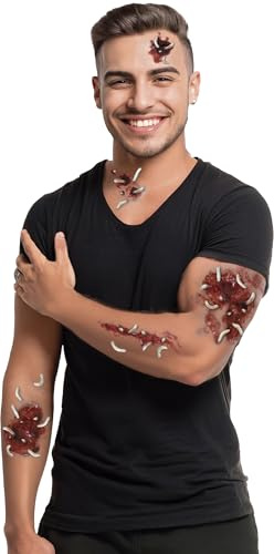 FIESTAS GUIRCA | Wunden-Tattoo mit Würmern (30 x 13 cm) - Make-up und Spezialeffekte für Halloween, Karneval und Kostümpartys - Zombies und Vampire