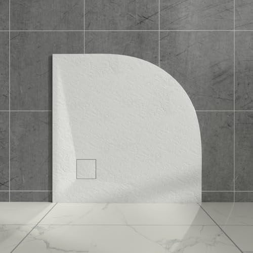 Aquariss Quadrant 800x800mm White Shower Tray with Waste Trap Slate Effect Slip-Resistant Cubicle Base for Bathroom Enclosure Wetroom