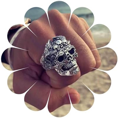 Aneneiceera Vintage Totenkopf Ringe Metall Skelett Kopf Ring Silber Skelett Ringe Punk Totenkopf Ring Gothic Ringe Handschmuck Für Frauen