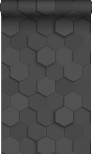 Origin papier peint hexagone 3d noir 53 cm x 10.05 m Wallcoverings