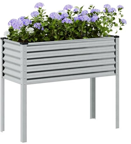 Homgoday Gartenkasten 100 x 41 x 90 cm aus verzinktem Stahl, Dekoration für den Außenbereich, Balkonkasten, Pflanzgefäß, Gartengitter