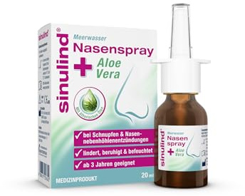 sinulind Meerwasser Nasenspray + Aloe Vera | bei Schnupfen | 20 ml | Isotone Meersalzlösung mit ätherischen Ölen, auch bei Nasennebenhöhlenentzündung, lindert & befeuchtet, ab 3 Jahren