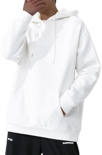 Generisch Felpa con cappuccio in pile tinta unita da uomo, bianco, S