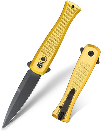 NedFoss MERMAID II couteau pliant, 14C28N acier couteau survie, Longueur lame 7.5 cm, Poignée en aluminium à poids réduit, clip ceinture, button lock, mini couteau de poche