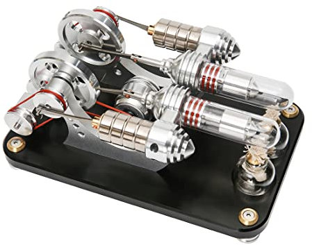 Mious Heißluft-Sterling-Motor-Set, 2-Zylinder-Parallel-Stirlingmotor-Modell mit LED für Erwachsene, Parallel-Stirlingmotor-Generator Spielzeug-Geschenk