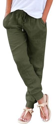 Yuson Girl Pantalones Mujer Verano Pantalones de Lino Cómodos Palazzo Cintura Alta Pantalones Rectos Ligero Casuales Flojo Pantalones Pantalón Anchos con Bolsillos y Cordón