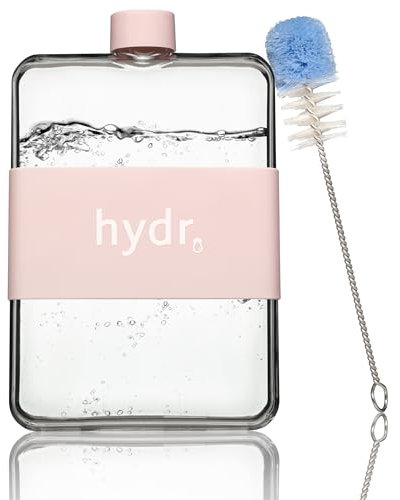hydr Botella de agua plana de 17 onzas para bolso y cepillo de limpieza flexible, botella de agua cuadrada Tritan sin BPA, botellas de agua delgadas a prueba de fugas y caídas para viajes, botellas de