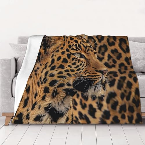 AUBKFELD Flanell-Überwurfdecke mit wildem Leopardenmuster, 102 x 76 cm, weiche, warme Decken, Überwurf für Bett, Couch, Büro, Reisen, Strand, Picknick
