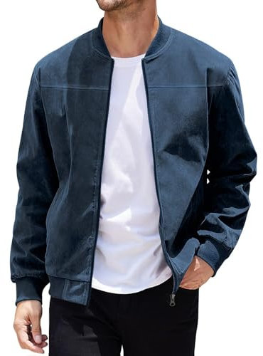 Blouson bomber vintage en daim pour homme, veste de baseball en cuir, léger, décontracté, élégant, coupe-vent, coupe ajustée, taille britannique, livraison 7 jours, bleu marine, 3XL