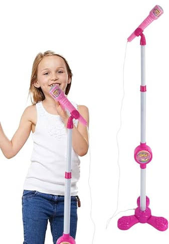 Kinder-Mikrofon mit Ständer – buntes Spielzeug-Karaoke-Mikrofon, verstellbare Singmaschine, keine Batterie erforderlich, Spielmikrofon mit anschließbarer Funktion, lustiges Musikspielzeug zum Singen