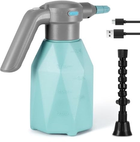 Viitech Electric Spray Bottle with Extended Nozzle, 2L Rechargeable Battery Powered Garden Spray Bottle, Automatic Watering Can with Adjustable Spout for Gardening Fertilizing Cleaning (Blue)