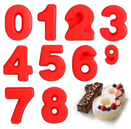 QMLING 9 Stück Silikon Backform Zahlen Groß, Kuchenform Zahlen 0-9, 10 Zoll Zahlenbackform, Number Cake Backform für Geburtstag Party Jubiläum