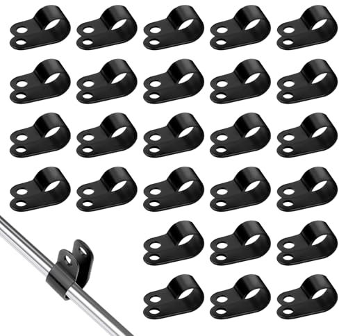 100 pcs R Type Cable Clips, 3/8 Nylon P Clips, Black Cable Cleats, Wire Clamp for Electrical Wire Conduit Cables Management