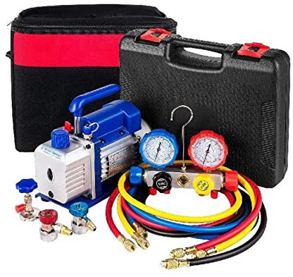3.6CFM 1/4 H-P AC Refrigerant Vacuum Pump with Gauges HVAC Refrigeration Home Packing Air Condition Automobile Maintenance