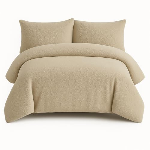 Bella Nights Teddy Bear Fleece Duvet Cover Set – Thermal Warm & Cosy Soft Fur Bedding with Pillowcases – Winter Duvet Set (Beige, Super King)