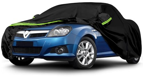 Autoabdeckung Wasserdicht Ersatz für Vauxhall/O-pel Tigra 1994-2009, Abdeckplane Autogarage mit Türreißverschluss Schloss, Upgrade Vollgarage Reflexionsstreifen Schneeschutz - Schwarz