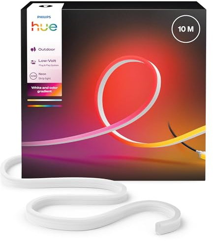 Hue Neon Outdoor 10-Meter Mehrfarbiger LED Streifen, 1100lm Lichtband, farbiges Ambientelicht, Flexible Außenbeleuchtung, Chromasync™-Farbmischung, wetterfest, Niederspannung, App- und Sprachsteuerung