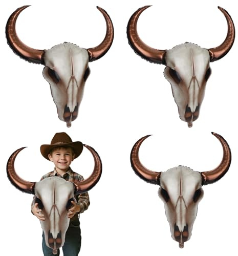 Penitue 4 Stück Western Long Horn Kuh Ballons, 94x77cm Longhorn Ballons Western Cowboy Party Dekorationen für Cowboy Geburtstag Bachelorette Baby Shower