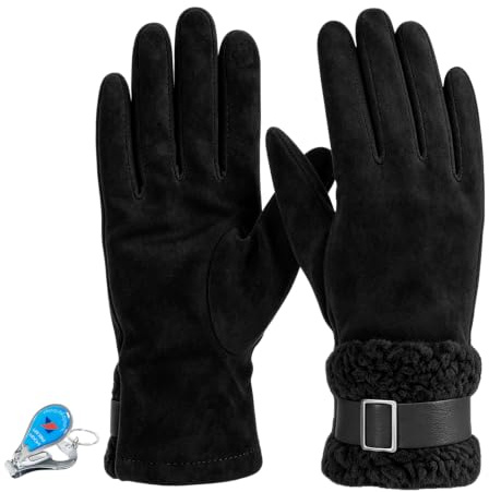 KXF Warme Winterhandschuhe für Damen, superweiches Wildleder, Touchscreen, Dickes Fleece gefüttert, Handschuhe, kaltes Wetter, Winddicht, Outdoor-Sport-Handschuhe