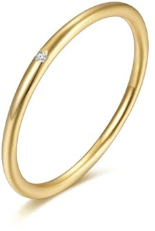 RDSGYZ Damen Ring Gold 585 Echtgold, Frauen Ringe 1MM Schmal mit Diamant Bandring Trauringe Memoir Ringe Größe 61 (19.4)