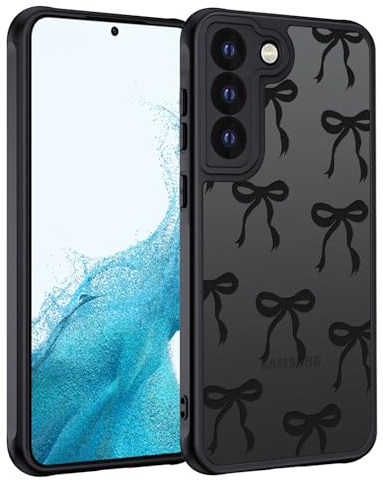 Handyhülle für Samsung Galaxy S22 Hülle, Aesthetic Motiv Schleifen Muster Design Matt Transluzente Schlanke Hart Case Kratzfeste PC Rückseite + TPU Bumper Stoßfest Schutzhülle, Schwarz