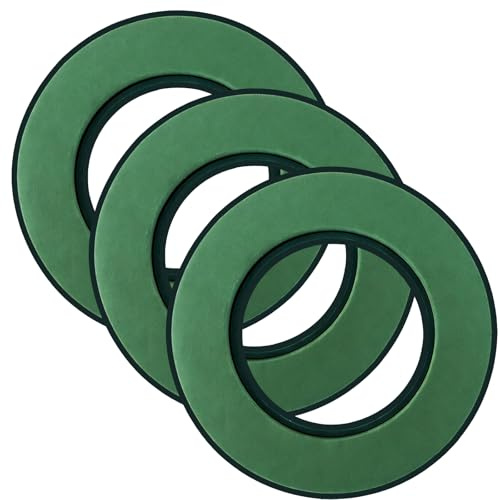 LDXDRU 3 Stücke Steckschaum Kranz Rund, Steckschaum-Ring 30cm, Steckmasse Nasssteckschaum Set Steckmoos mit Auffangschale Steckschwamm zum Basteln für Feiern Hochzeit, Geschenke Blumensteckschaum