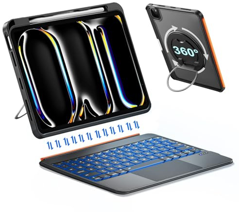 DANCESOUL iPad Pro 11 inch Case with Keyboard (M5 M4 2025 2024), Magnetic Detachable Backlit Keyboard, Trackpad, 360 Rotatable Stand, Pencil Holder, Full Protection for iPad Pro 11 5th Gen(Black)