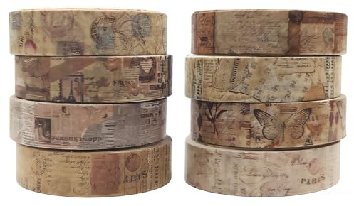 XETHI 8 Rollen Washi Tape Vintage | 1 cm x 3 m Dekoratives Klebeband für Scrapbooking | Washitape für Journaling Geschenkverpackungen DIY-Bastelarbeiten (Junk Books)