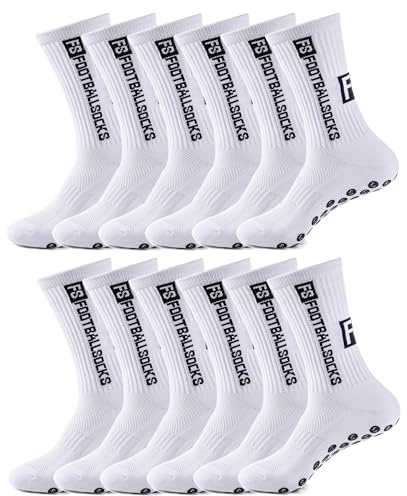 Werfunee 6 Paar Fußball Socken Grip Socks Football Rutschfeste Sportsocken | Herren Damen mit Anti Rutsch Noppen, Fussballsocken Herren 39-46 für Training Soccer Laufen