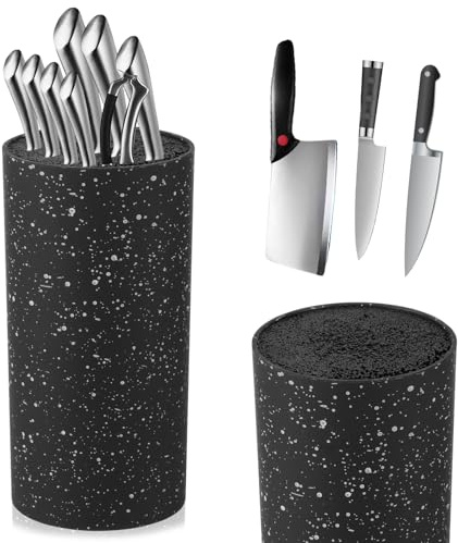 OurLeeme Messerblock Ohne Messer, Universal Mit Borsten für 7-10 Messer | Marmorierter, Küchenmesser-Organizer Platzsparende für Alle Küchenmesser Messeraufbewahrung 11 x 11 x 22cm