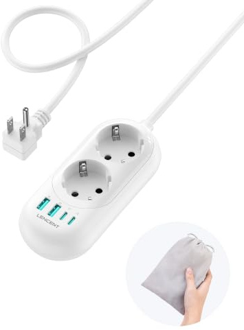 LENCENT Adattatore Presa USA, 6 in 1 Presa Schuko a USA da Viaggio | 2 Prese UE Verso Stati Uniti con Cavo 1,2M, 2 USB A e 2 USB C (3A), Adattatore Spina Tipo B in America, Canada, Messico