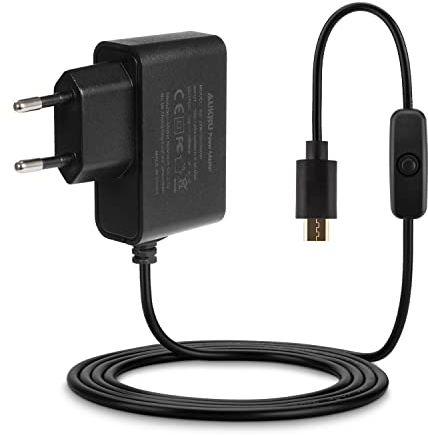 Aukru Micro USB 5 V 3000 mA con Interruptor de alimentación para Raspberry Pi 2/3 Model B, B+(Plus), Banana pi - Negro