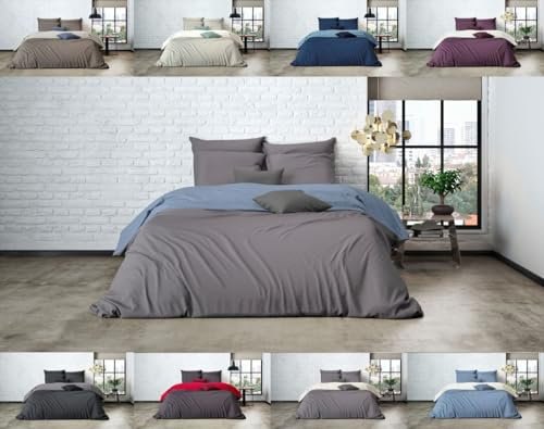 MISTRAL HOME Uni Einfarbig Wende Bettwäsche Edel Perkal 100% Ägyptische Baumwolle, Maße:240 cm x 220 cm, Farbe:Dark Grey-Soft Blue