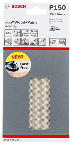 Bosch Professional Set of 10 Sanding Sheets M480 Best for Wood and Paint (Wood and Paint, 93 x 186 mm, grit G150, Accessories for Orbital Sanders)
