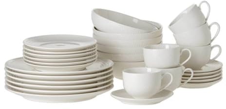 Maxwell & Williams DV0068 Kaffee- und Tafelset 30 tlg - Porzellan Weiß rund - Diamonds - Teller und Tassen - Geschenkbox