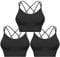 Sykooria Sport BH Damen Gepolstert Bustier Damen BH ohne Buegel Spaghettiträger Cross Back Design Push up BH Sport Bra Top für Yoga Fitness, Schwarz 3 PCS L