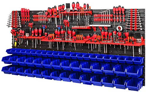 PAFEN Werkstattregal Wandregal | 1728 x 780 mm | Lagersystem mit Werkzeughalterungen und Stapelboxen - Wandplatten Extra Starke Werkstattregal Schüttenregal (Blau)
