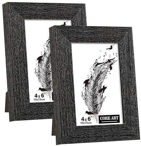CORE ART Bilderrahmen, handgefertigt, Holz, rustikal, Schwarz, 2 Stück, hochauflösende, halbgehärtetes Glas, Wand- oder Tischdisplay