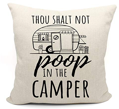 Mancheng-zi Kissenbezug mit Aufschrift Thou Shalt Not Poop in The Camper, Camper-Geschenke, Camper-Dekor, 45,7 x 45,7 cm, lustiger Anhänger, dekorativer Leinen-Kissenbezug für Sofa, Couch, Bett
