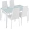 tectake® conjunto mesa y sillas de comedor, mesa con tablero cristal seguridad y 4 sillas cocina tapizadas cuero sintético, estructura acero, sillas comedor, set muebles de cocina - Blanco