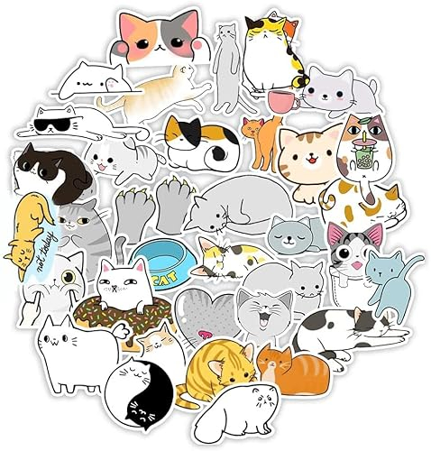 50St. Nette Katze Aufkleber Wasserdichte Vinyl Kawaii Stickers für Wasserflaschen Karikatur Katze Aufkleber für Scrapbooking Dekoration Laptop Gepäck Skateboard Auto Fahrrad