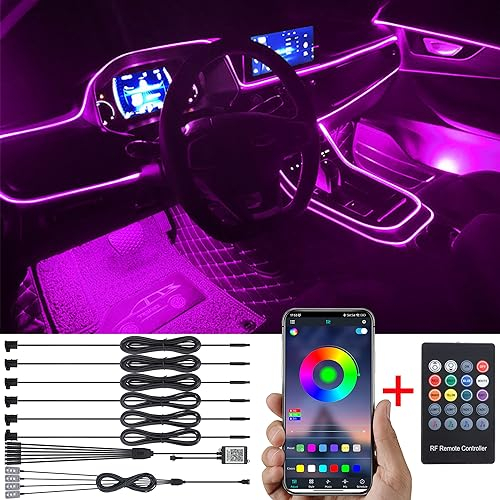 TABEN Umgebungsbeleuchtungs Kit 8 m Glasfaser 64 Farben RF-Fernbedienung + APP-Steuerung USB Fußraum Atmosphärenlicht, DIY 16 Millionen RGB Mehrfarbig Sound Musik Sync Auto Innenbeleuchtung