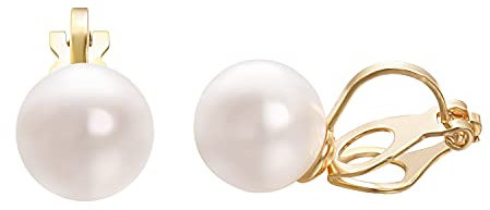 Vissen Boucles d'oreilles Perle Clips Femme oreilles non percées Chic 10mm Blanche Perle Bijoux Plaqué or Pince oreille